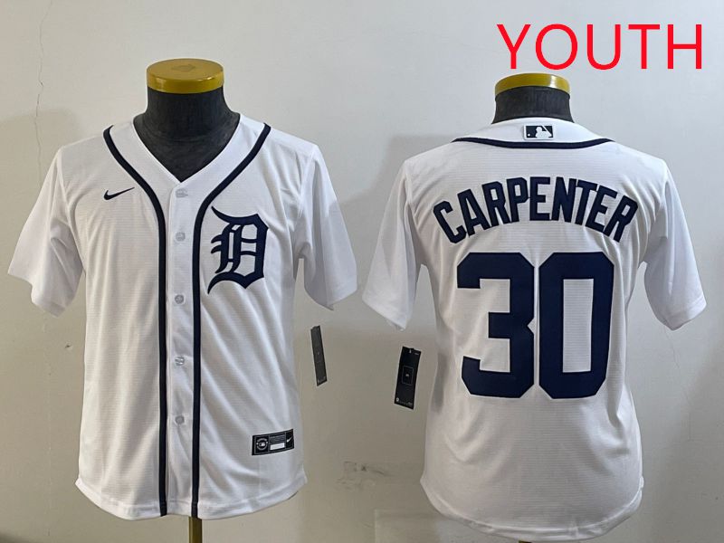 Youth Detroit Tigers #30 Carpenter White Game 2025 Nike MLB Jersey style 3->youth mlb jersey->Youth Jersey